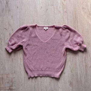 NWOT Gentle Fawn Phoebe V-Neck Sweater with Puff Sleeves - Pink